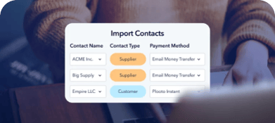 A screenshot showing contact imports in Plooto