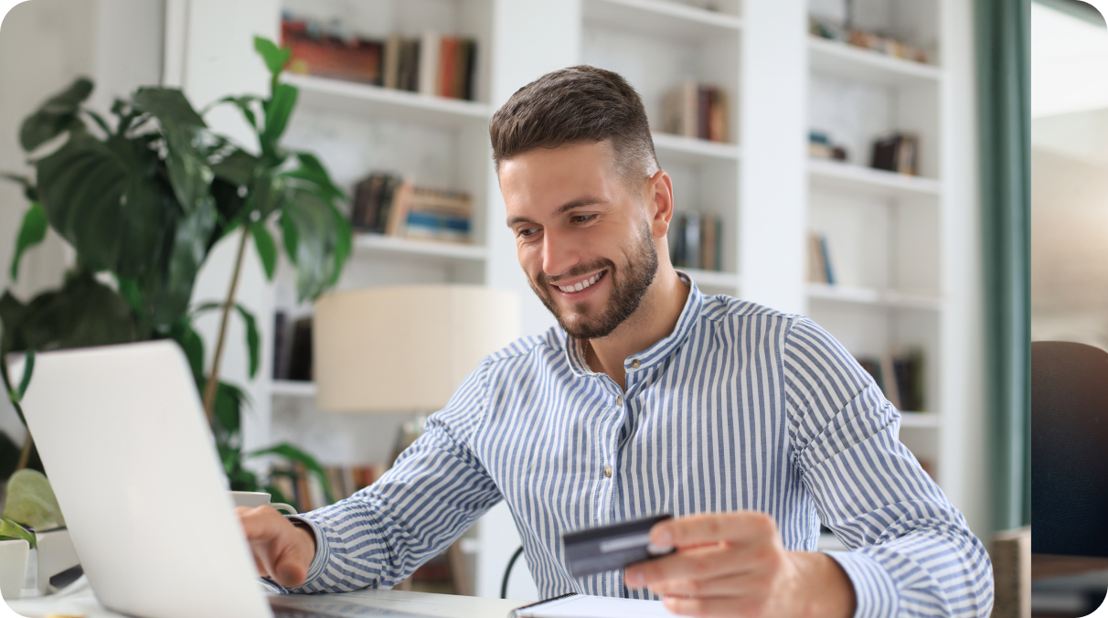 Man using accounts payable automation software to securely schedule and process payments online.